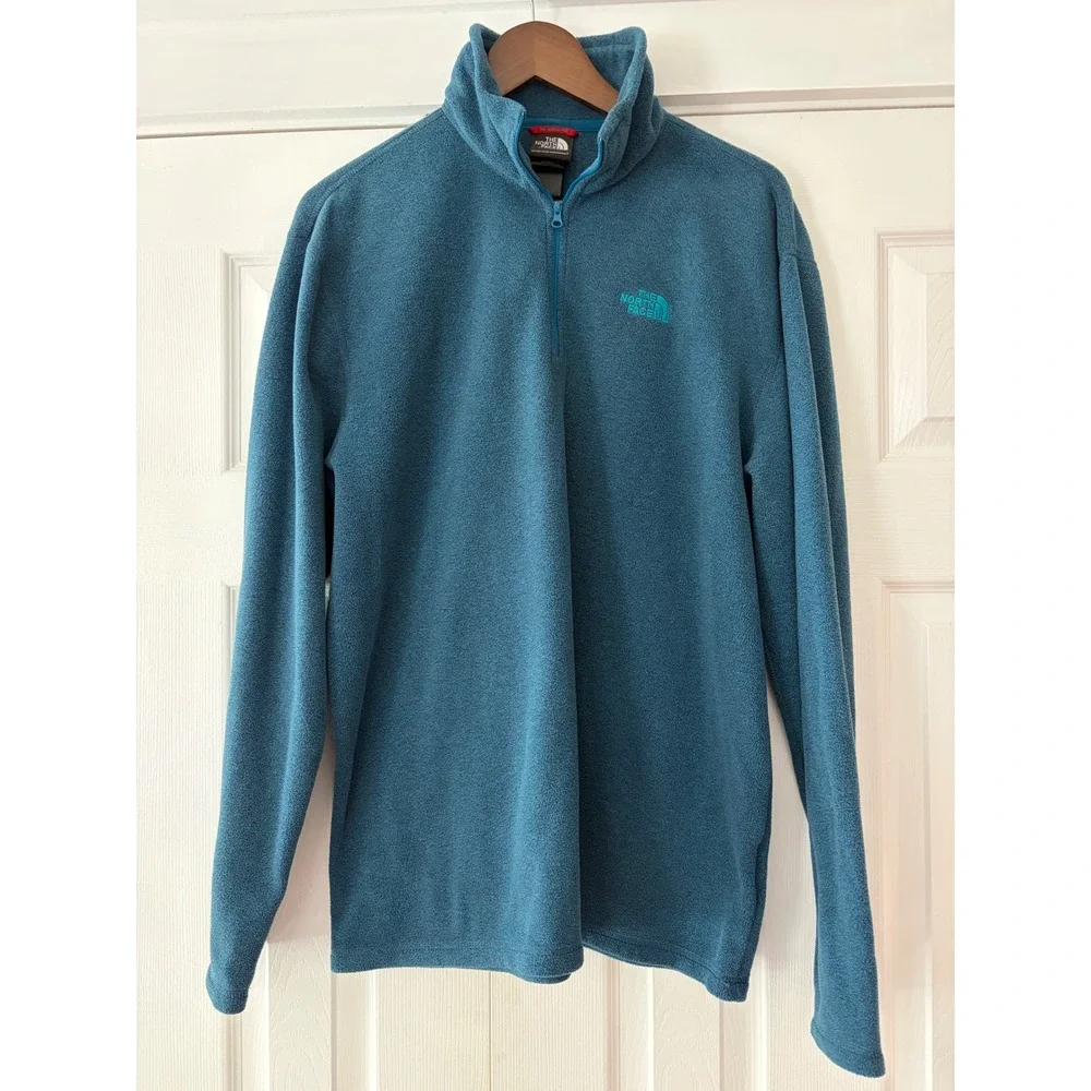 The North Face Mens Quarter Zip Polartec Classic Fleece Pullover Teal Blue Large
